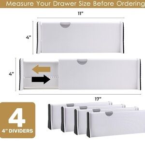 Brand New Adjustable Drawer Dividers 4-Pack 4" High, 11-17" Long Organization